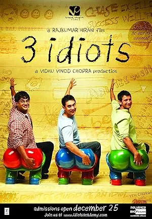 3 Idiots movie poster featuring Aamir Khan, R. Madhavan, and Sharman Joshi