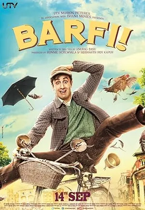 Barfi! movie poster featuring Ranbir Kapoor, Priyanka Chopra, and Ileana D'Cruz