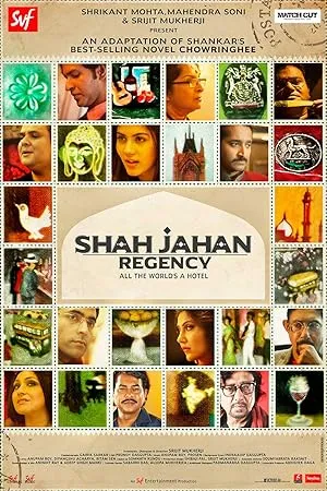 Shah Jahan Regency movie poster featuring an elevator and six characters